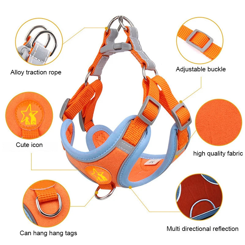 Small Medium Dogs Harness Vest Walking Traction Rope Reflective Straps.