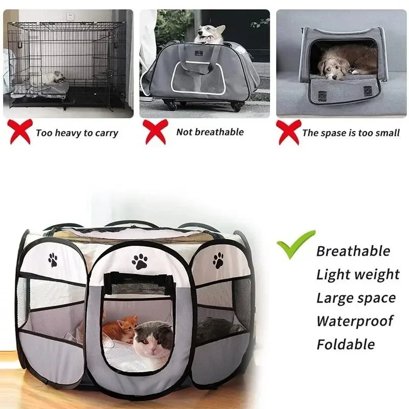 Portable Foldable Pet Tent Kennel Octagonal Fence Puppy Shelter