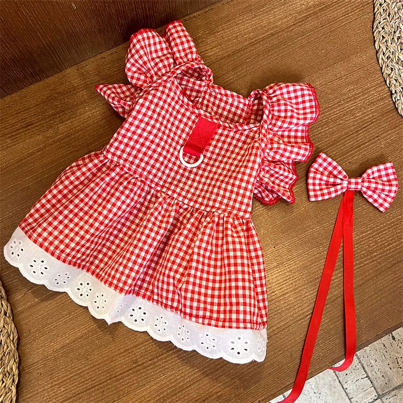 Summer Pet Dress Floral Pattern Plaid Skirts