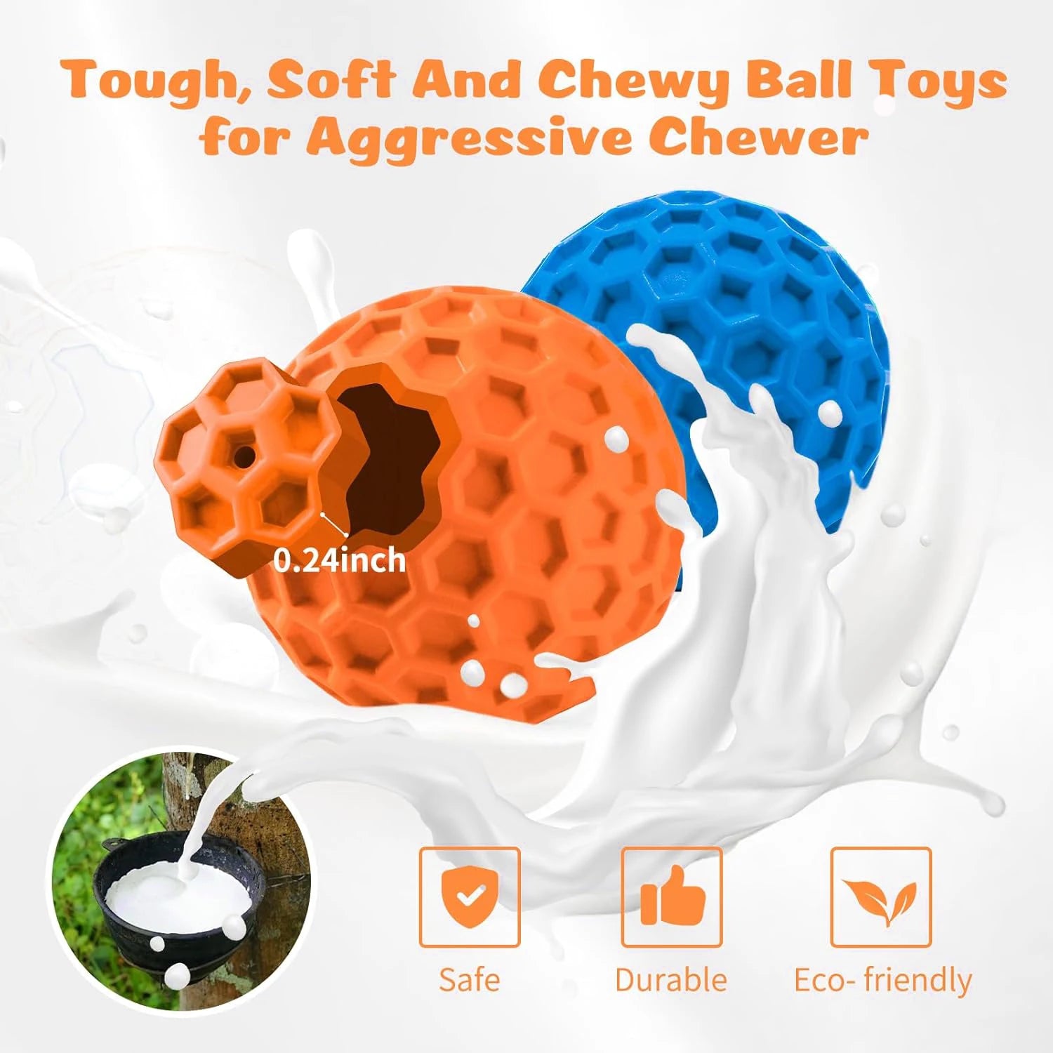 2pcs Indestructible Squeaky Dog Toys, Interactive Dog Balls