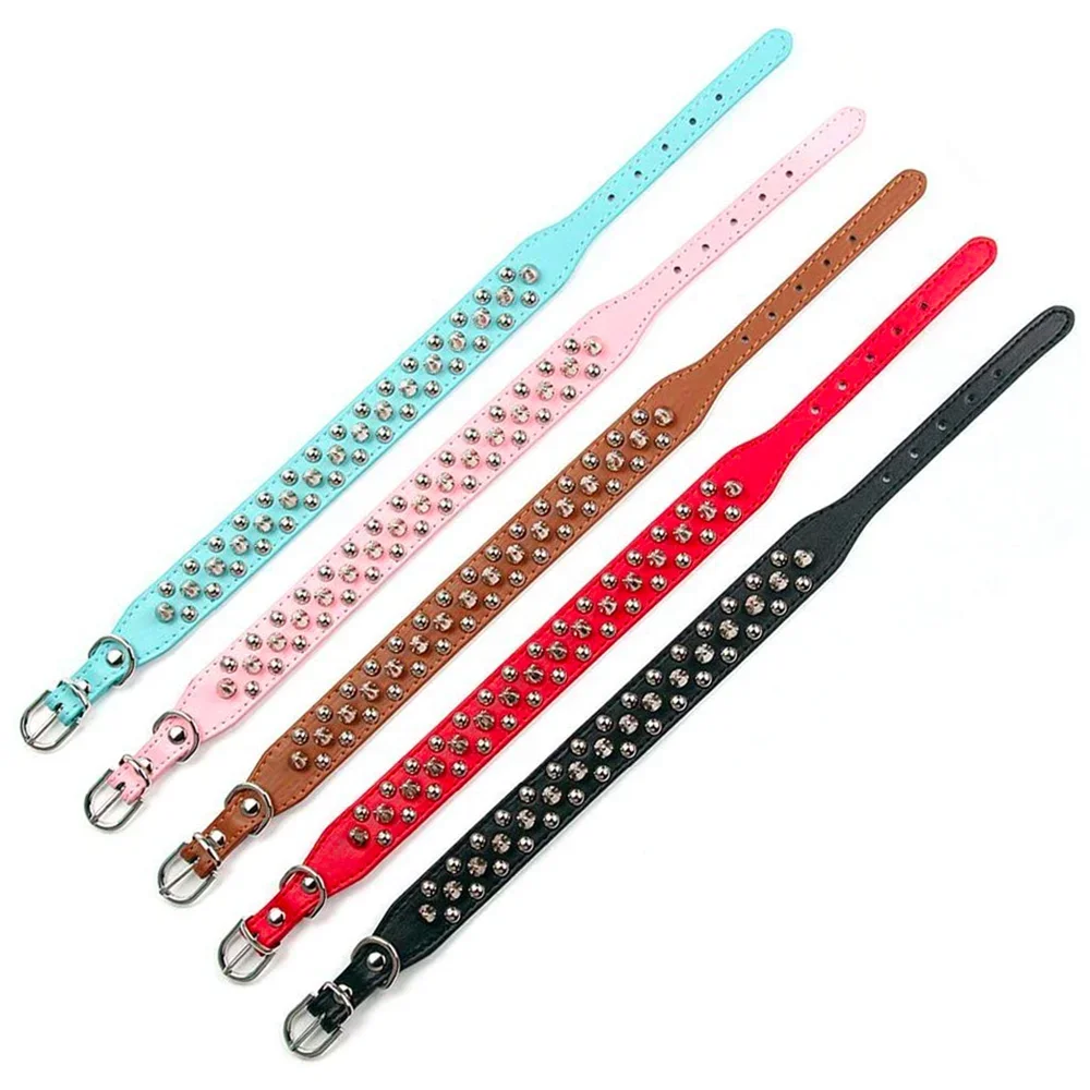 Leather Pet Dog Collar Neck Strap Leather Punk Rivet Spiked Dog Collar