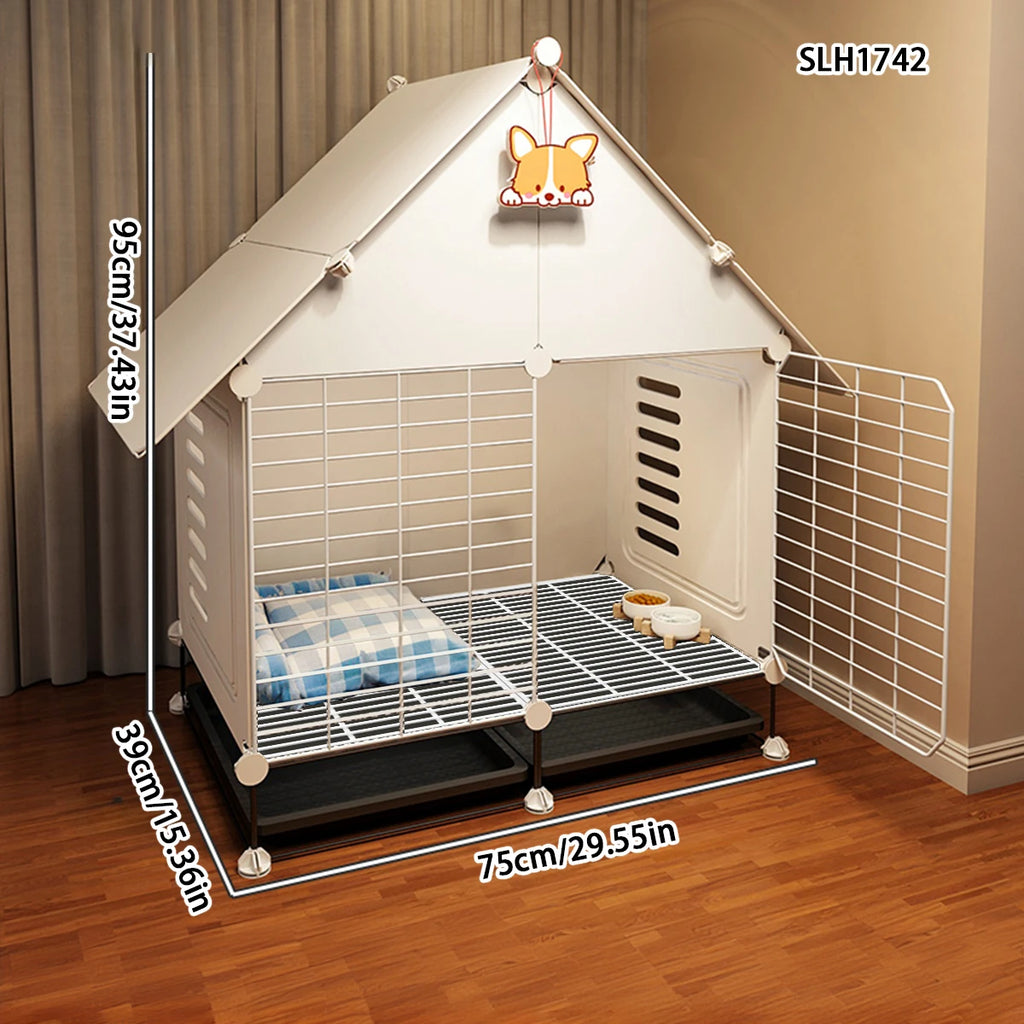Dog Cage for Small Dogs with Separate Toilet and Pulleys, Indoor Dog House