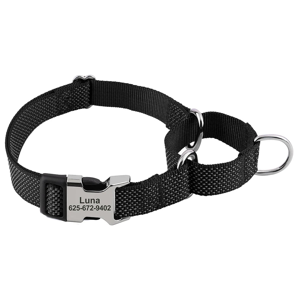 Custom Dog Martingale Collar Nylon Reflective Dog Collars With Engraving