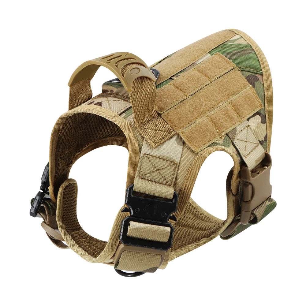 Military Large Dog Harness Collar Leash Bags Patches Set