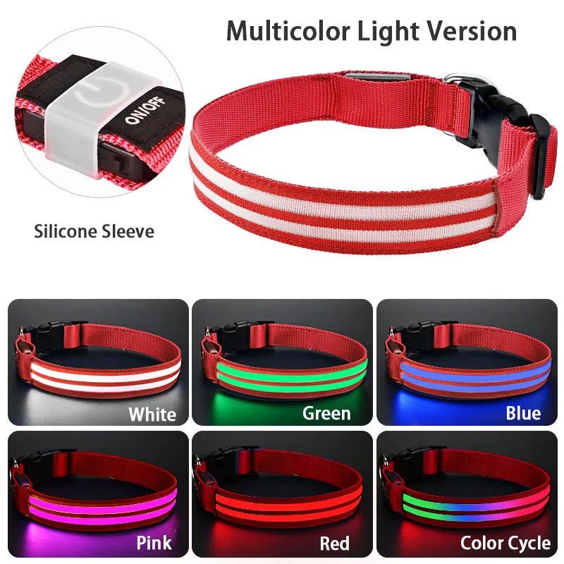 Light Up Dog Collar Night Walk Color LED Glowing