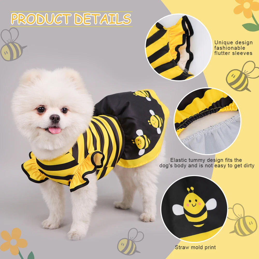 Dog Dress Cute Bee, Pet Bee Costumes, Yellow Cartoon Bumble Bee Stripes