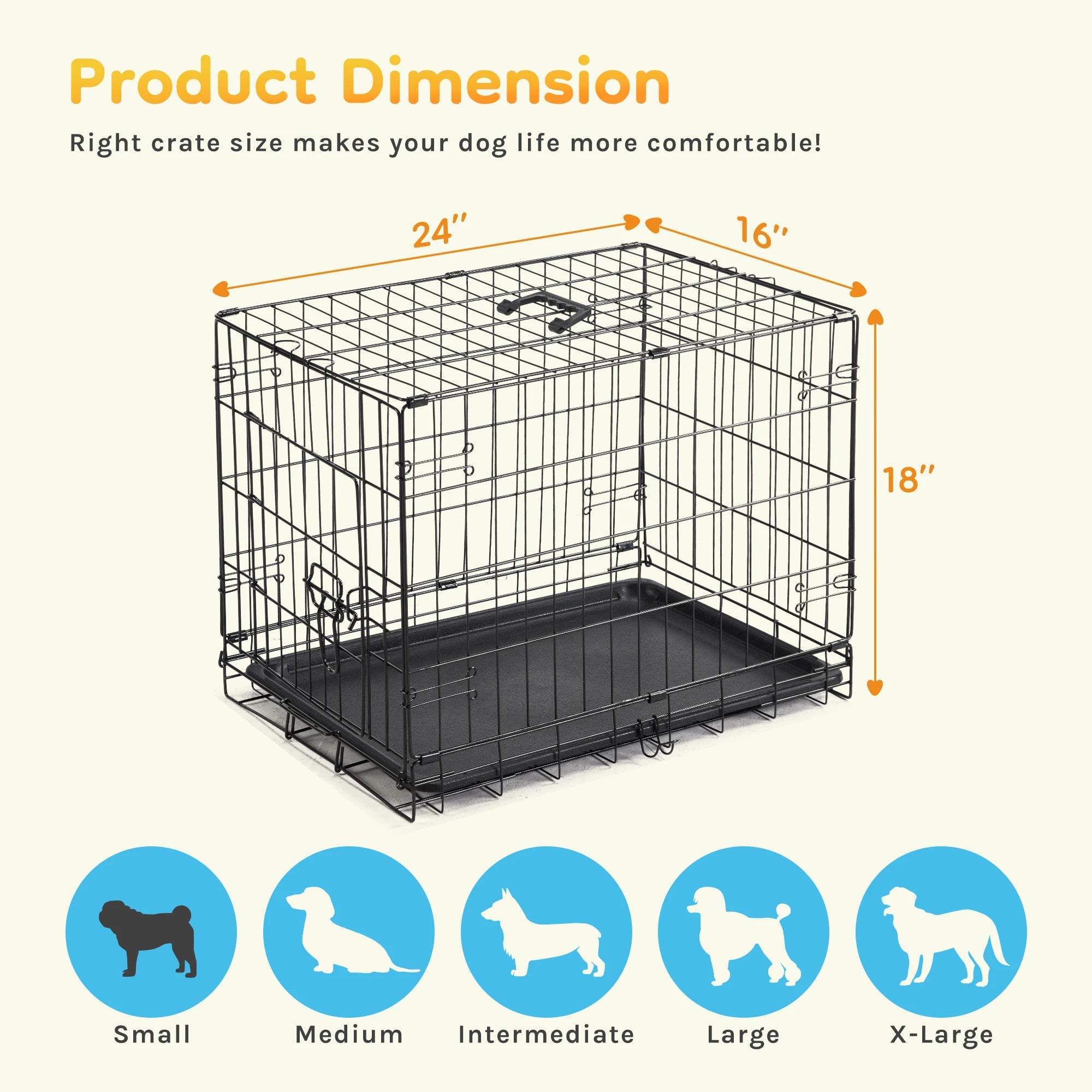 Folding Metal Wire Dog Cage with Plastic Leak-Proof Pan Tray