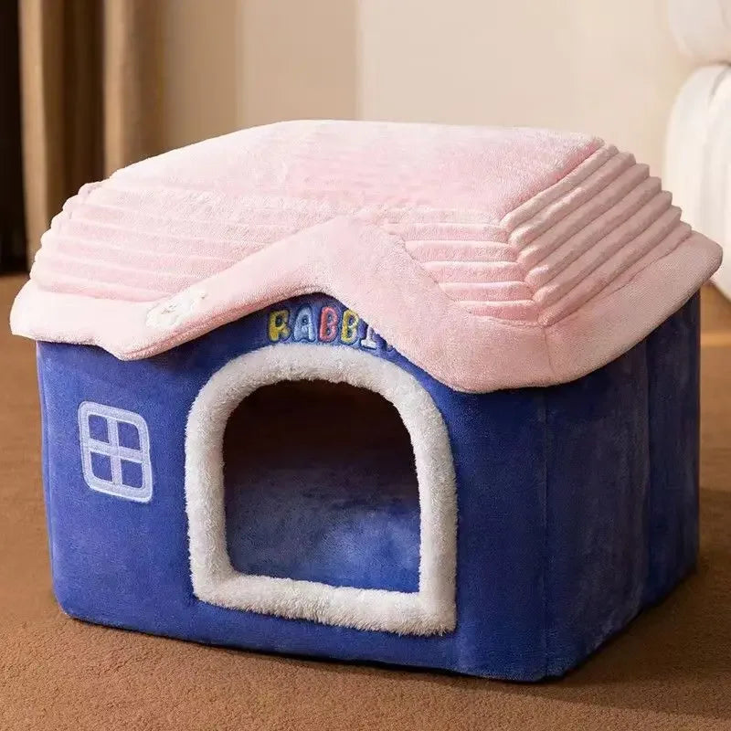 Cute Pet House with Foldable Soft Pet Bed Detachable Washable