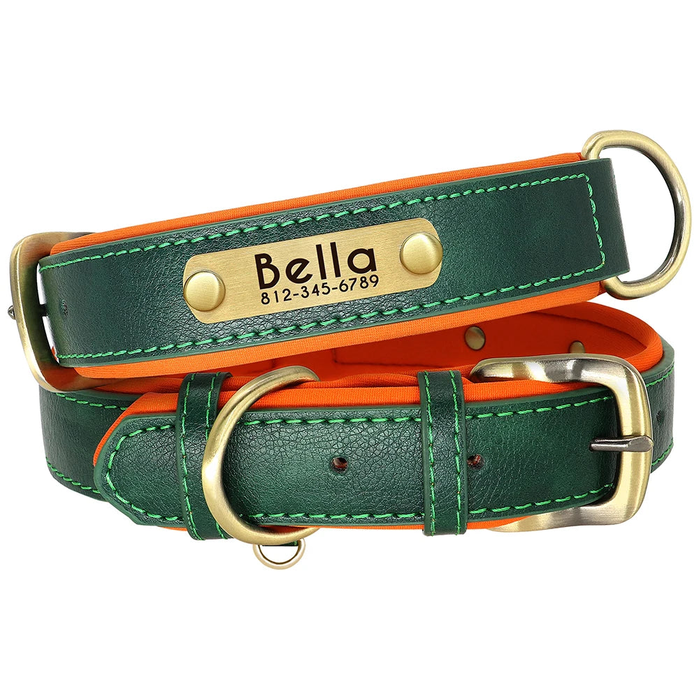 Leather Dog Collar Leash And Collar With Free Engraved Nameplate