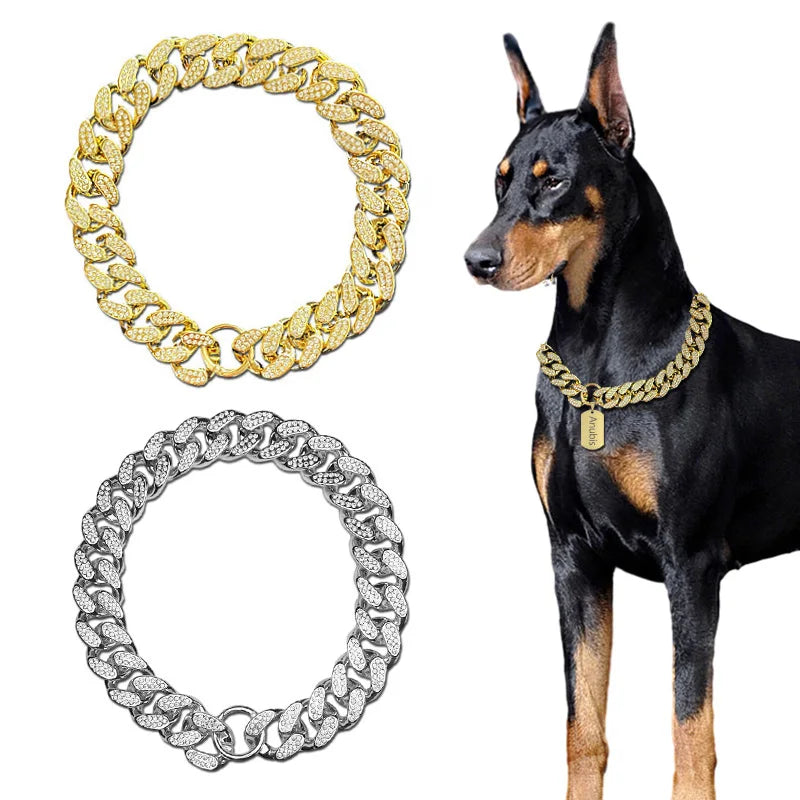 ABS Plastic Dog Collar Chain Diamond Inlay Sparkle Necklace