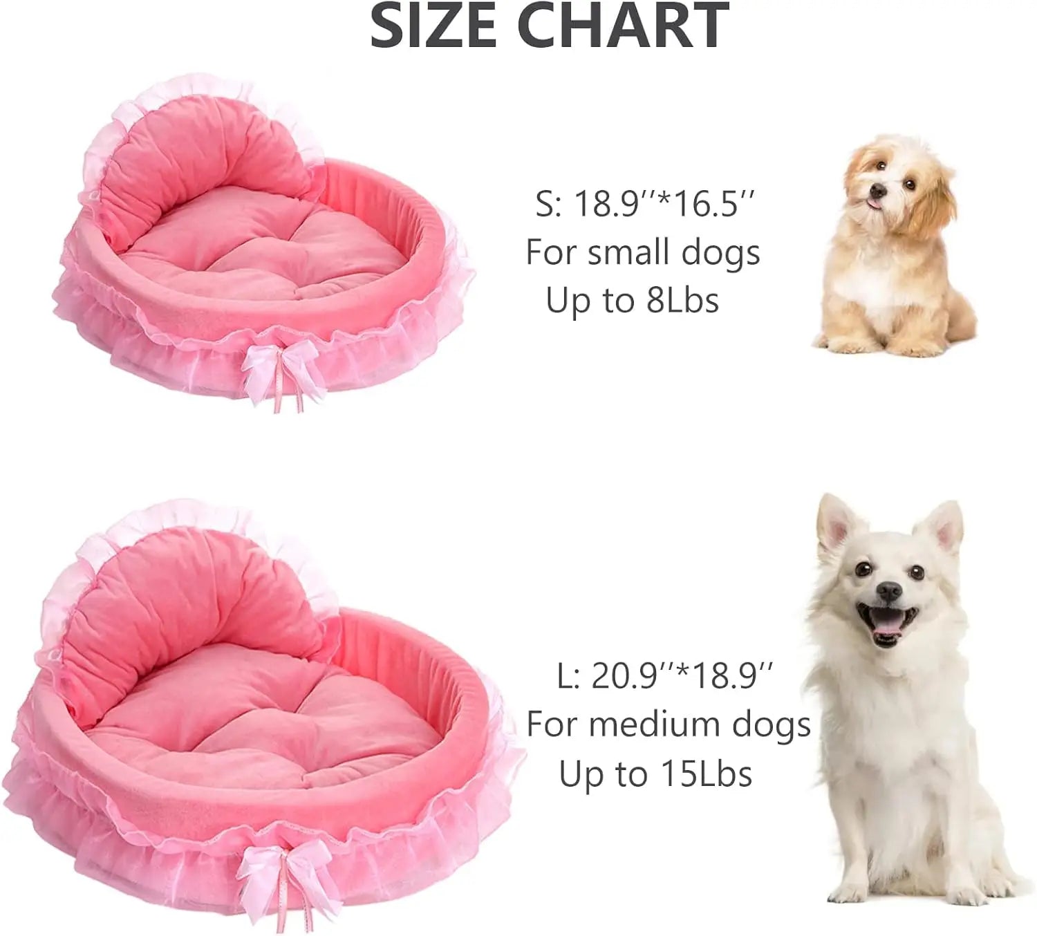 Pink Dog Bed Washable Princess Couch Soft Plush Pet Sofa with Bowknot.