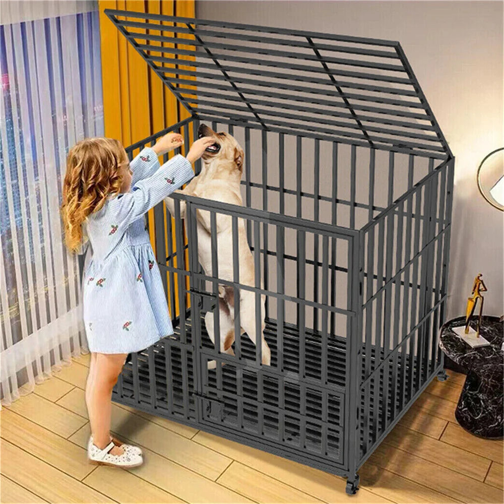 XXL Large Heavy Duty Dog Crate Strong Pet Cage  Square Tube Metal Kennel