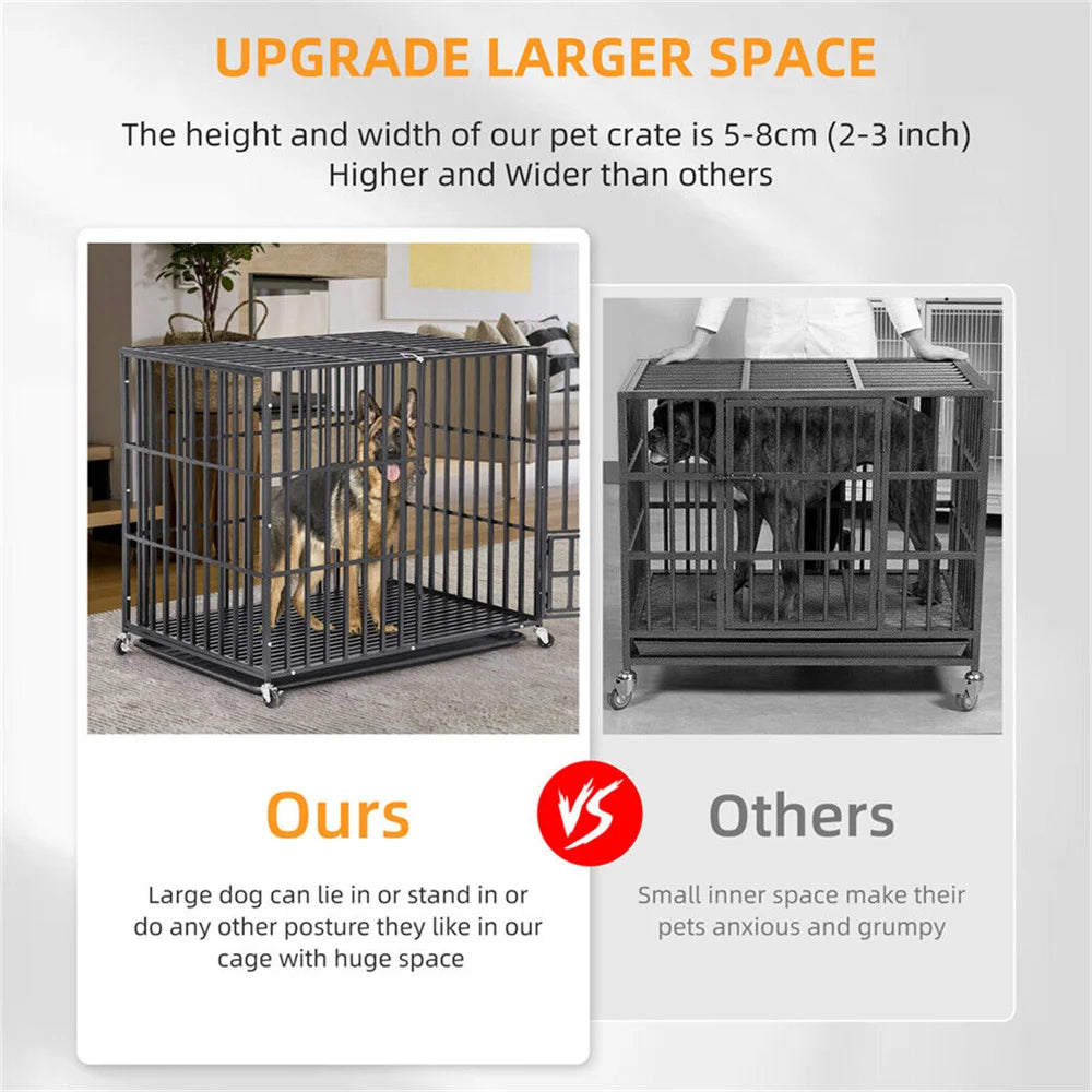 XXL Large Heavy Duty Dog Crate Strong Pet Cage  Square Tube Metal Kennel