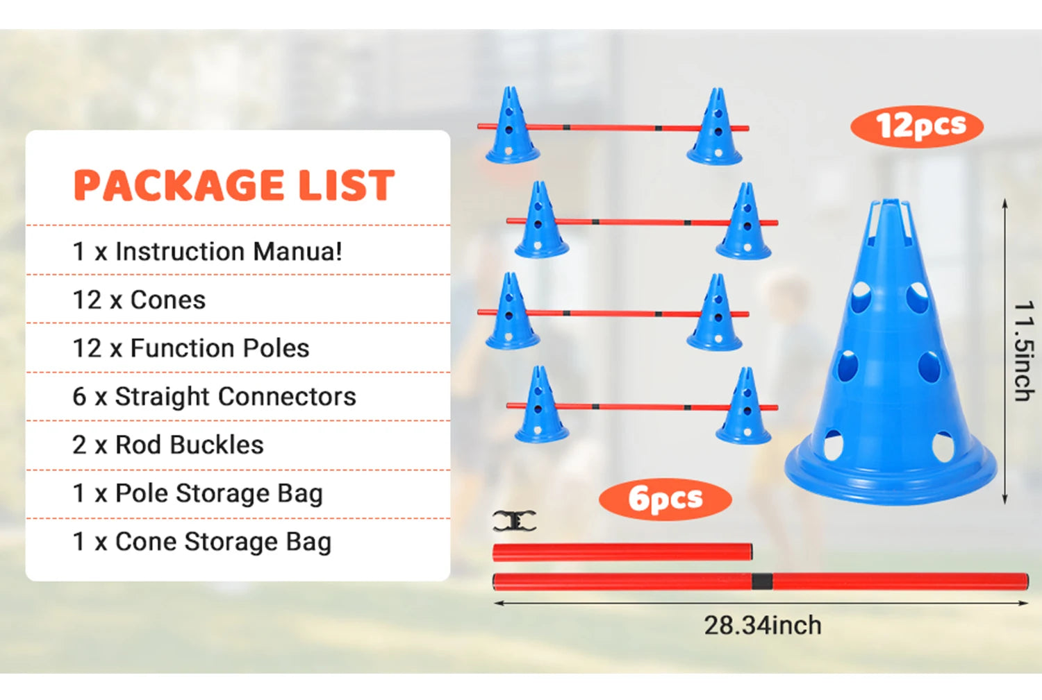 Dog Agility Hurdle Cone Set  Include 12 Agility Cones 6 Agility Rods