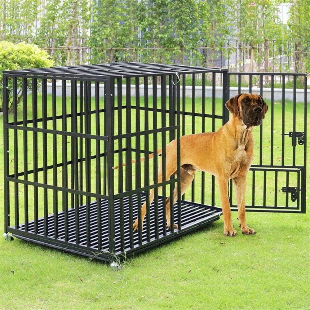 XXL Large Heavy Duty Dog Crate Strong Pet Cage  Square Tube Metal Kennel
