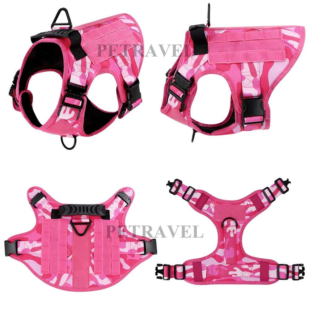 Military Pink Camouflage Dog Harness For Large Medium Dogs