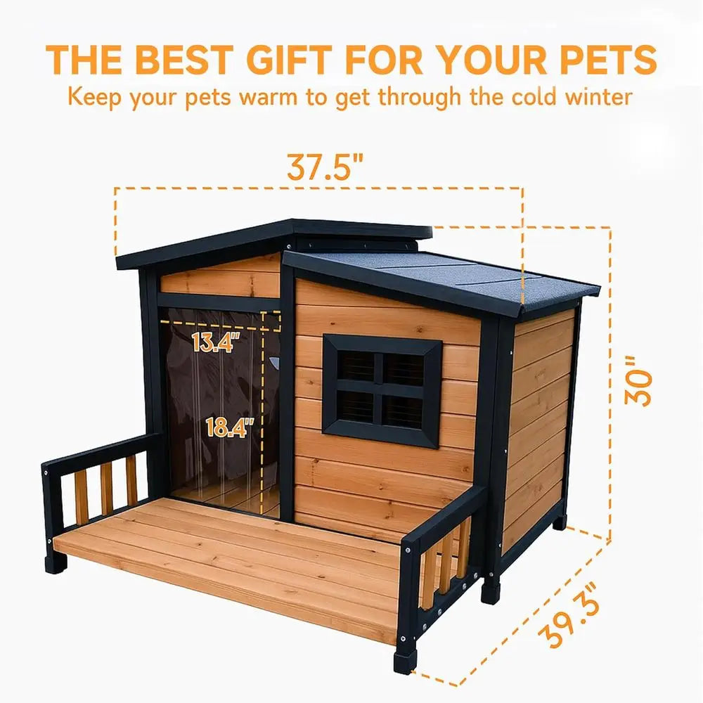 Large Dog House Outdoor Indoor  Wood Insulated Dog Kennel Home with Durable Weatherproof Asphalt Roo an
