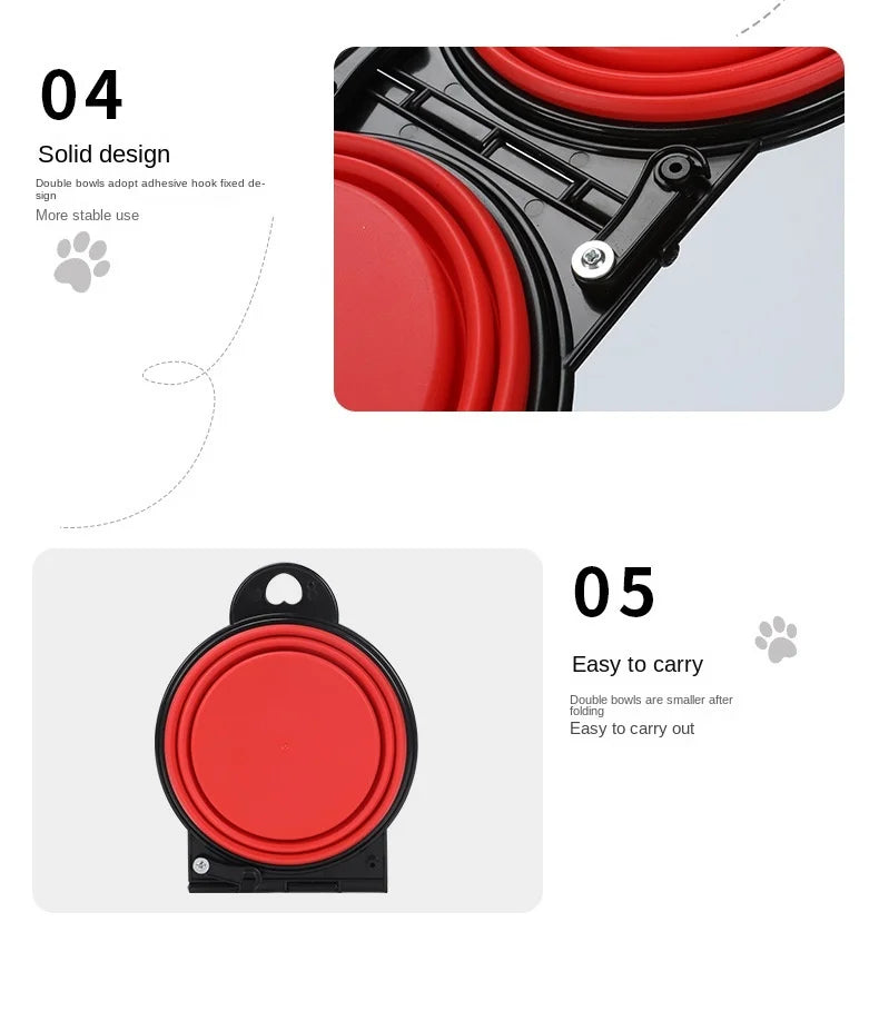 2 in 1 Collapsible Dog Travel Bowl Double Bowls Folding
