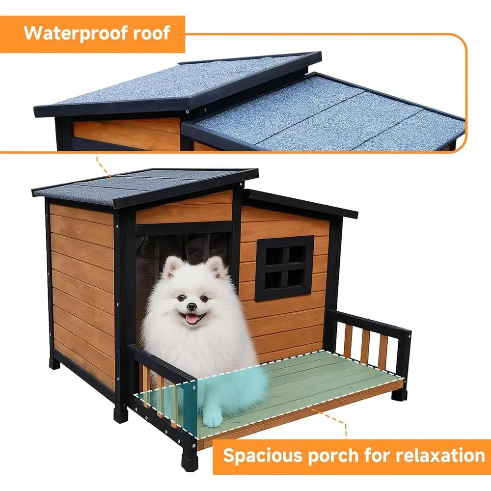 Large Dog House Outdoor Indoor  Wood Insulated Dog Kennel Home with Durable Weatherproof Asphalt Roo an