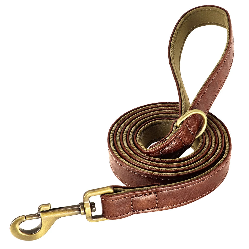 Leather Dog Collar Leash And Collar With Free Engraved Nameplate