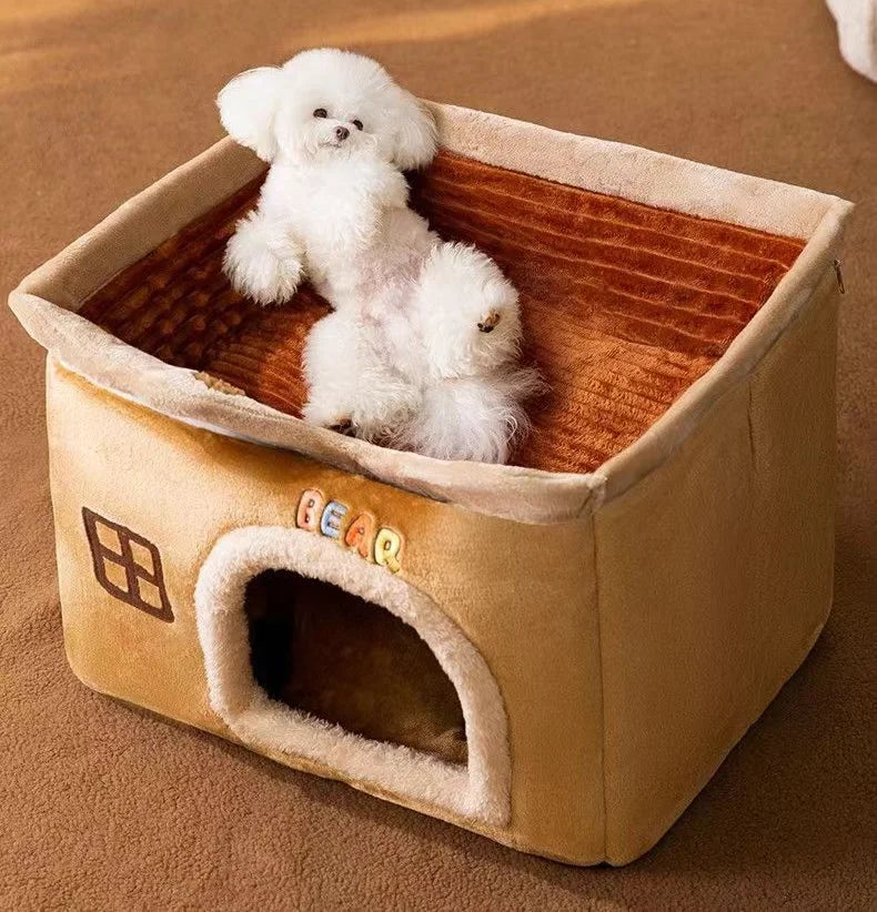 Cute Pet House with Foldable Soft Pet Bed Detachable Washable