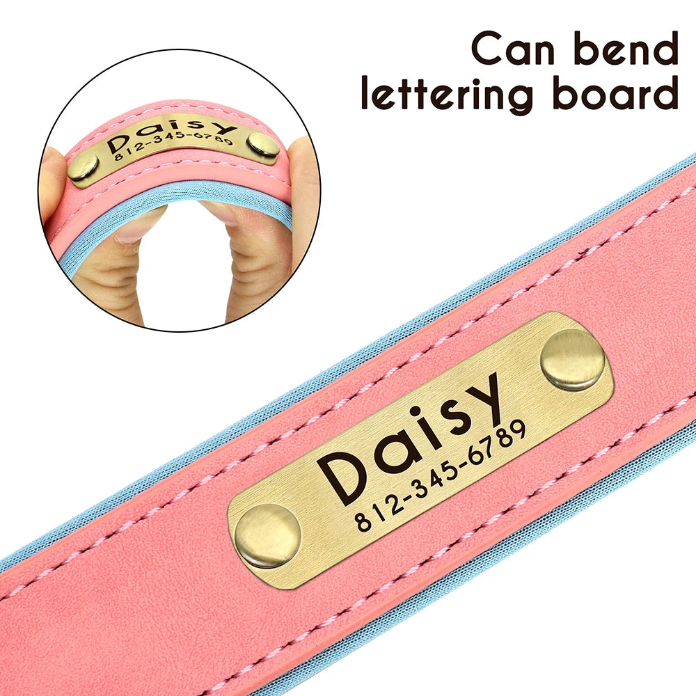 Leather Dog Collar Leash And Collar With Free Engraved Nameplate