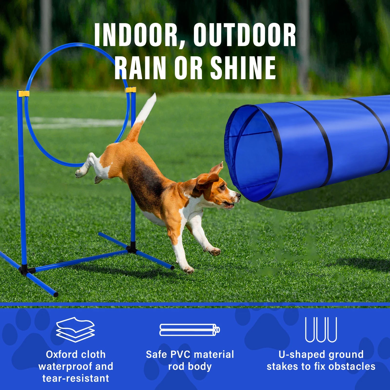 Dog Agility Course Set Dog Training Kit with 2 Tunnels.