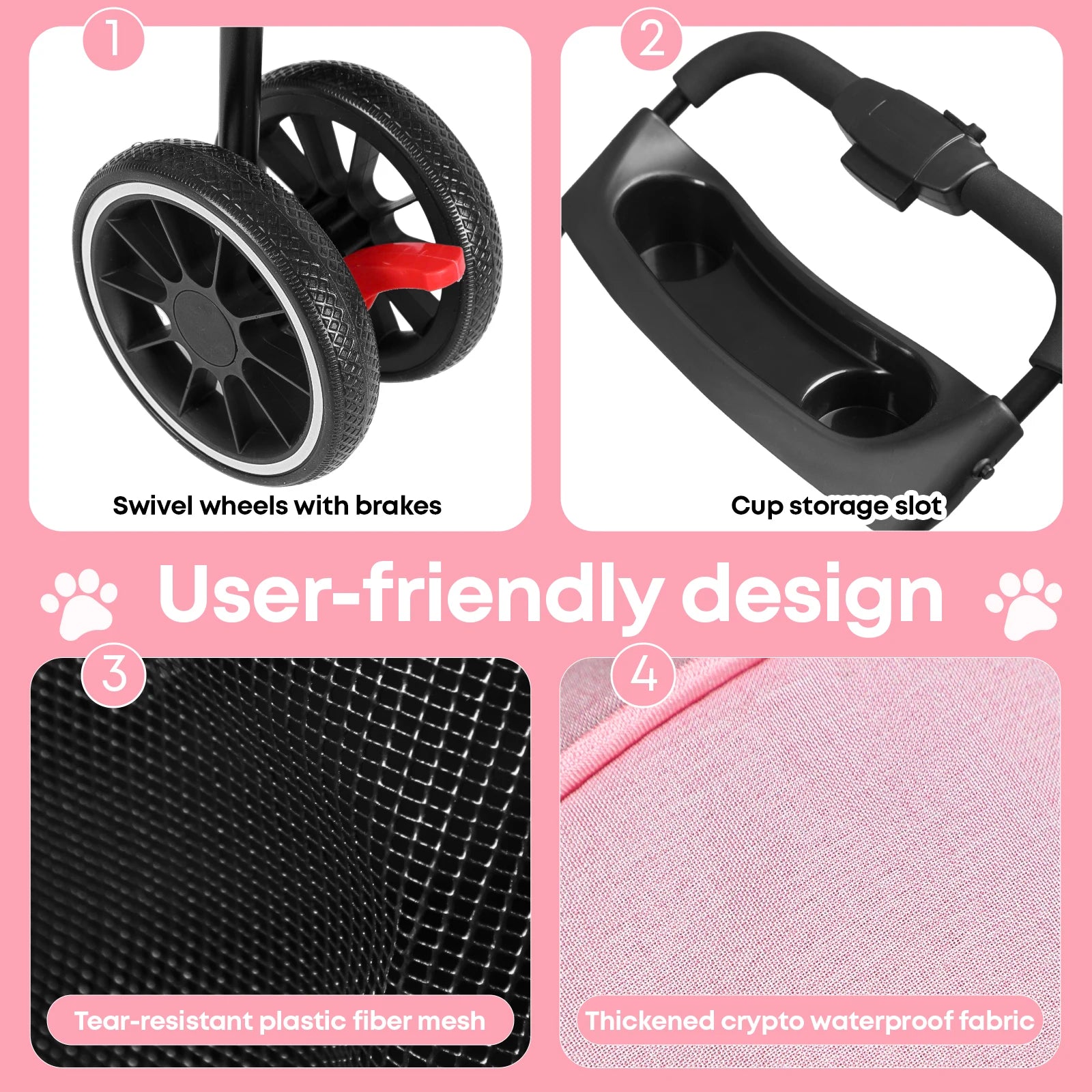 Pet Stroller For Small Puppy Dogs & Cats Travel Portable Dog Stroller