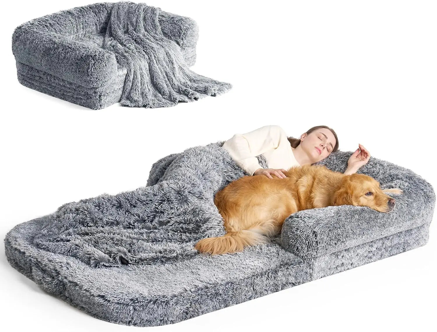 Foldable Human Dog Bed, Orthopedic Memory Foam Pet Couch for Adults
