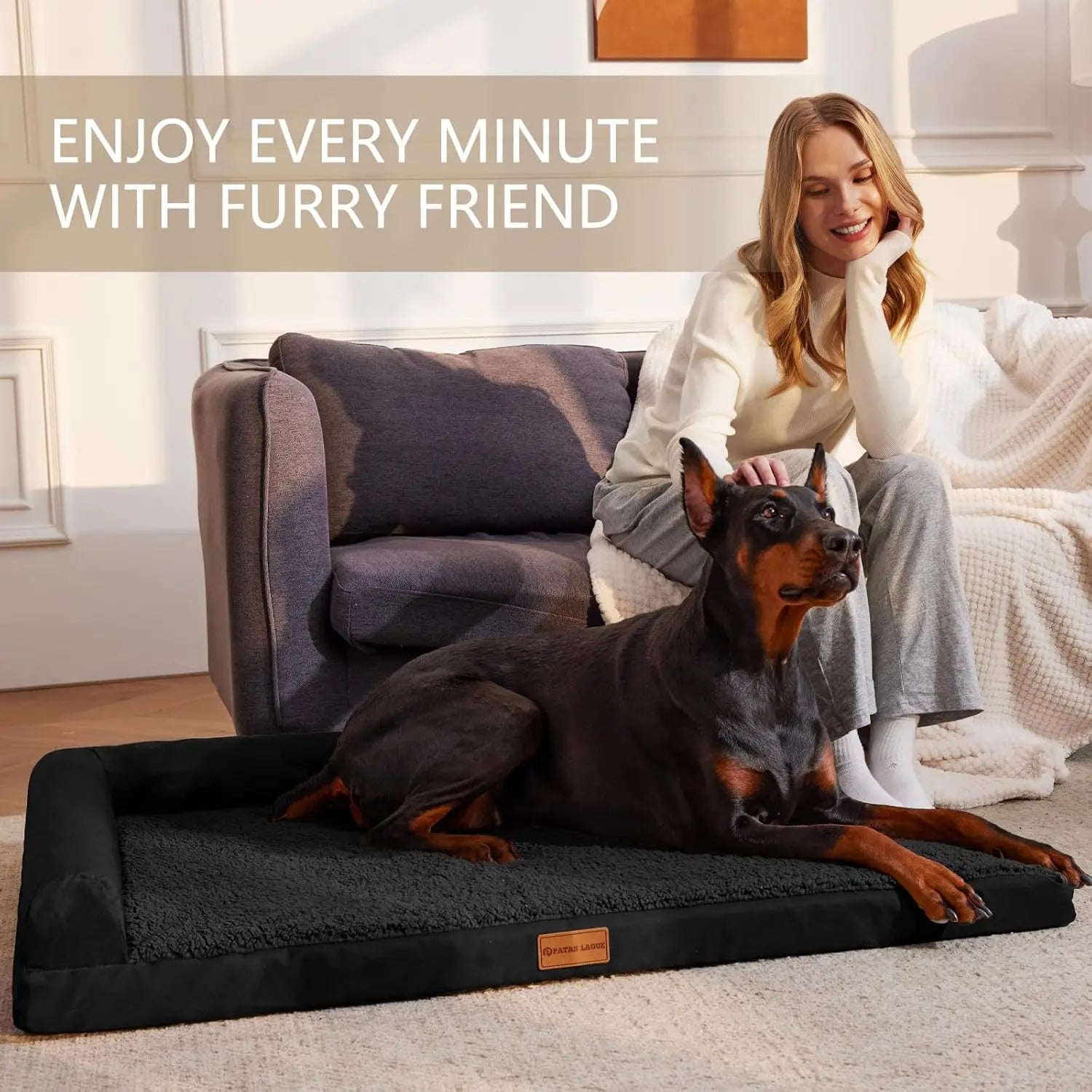 Extra Large Orthopedic Dog Bed 48x30 Inches, Waterproof Bolster Pet Sofa