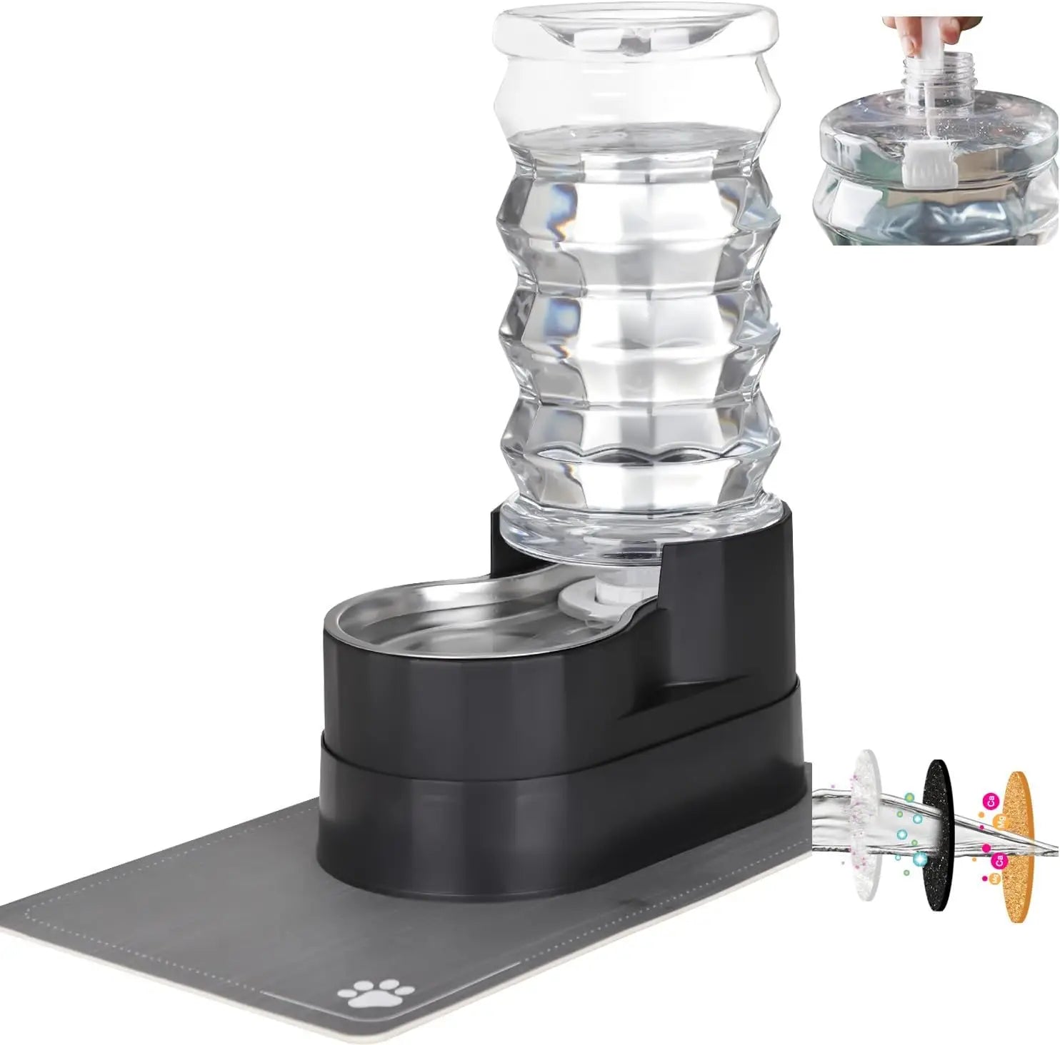 Large 8L Gravity Water Dispenser for Dogs Stainless Steel with Triple Filter