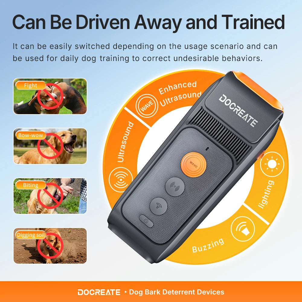 3-in-1 Dog Repellent Ultrasonic Anti-Bark Trainer with LED Flashlight.