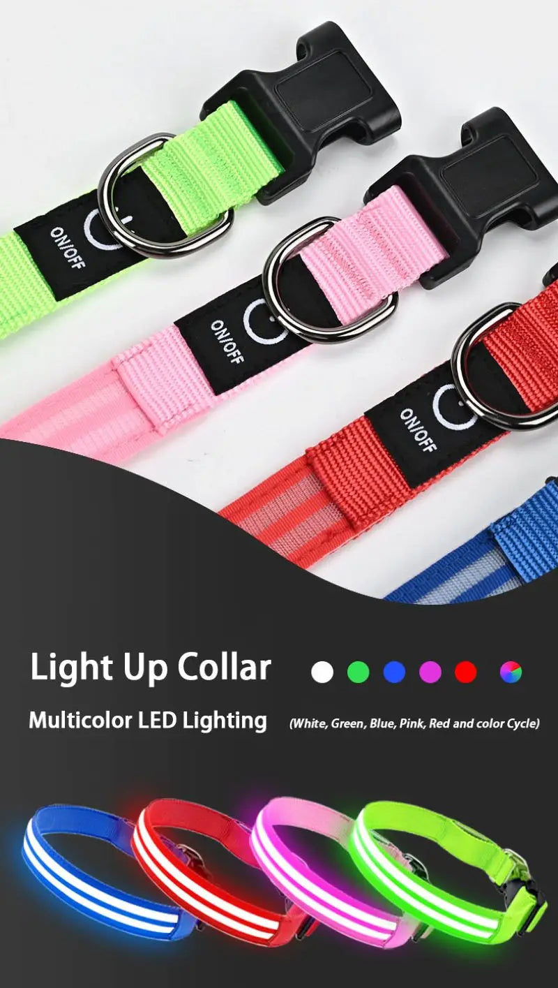 Light Up Dog Collar Night Walk Color LED Glowing