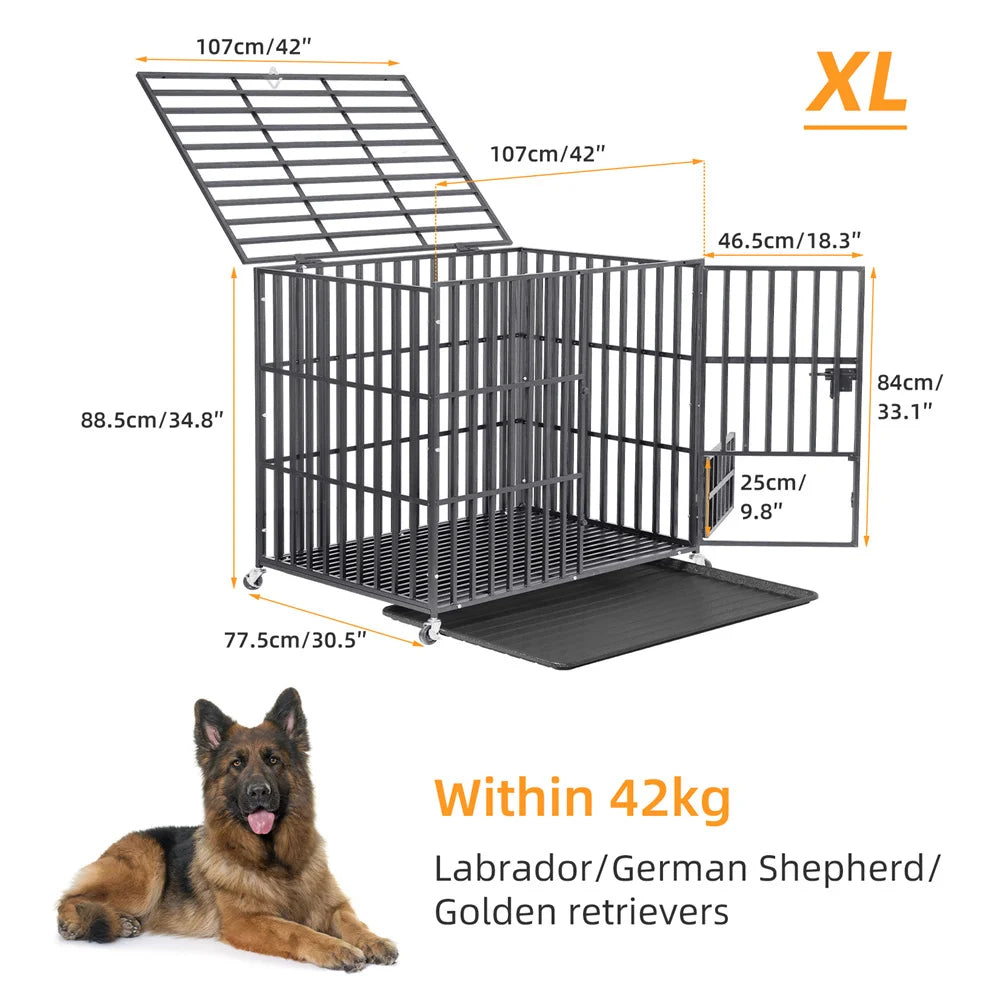 XXL Large Heavy Duty Dog Crate Strong Pet Cage  Square Tube Metal Kennel