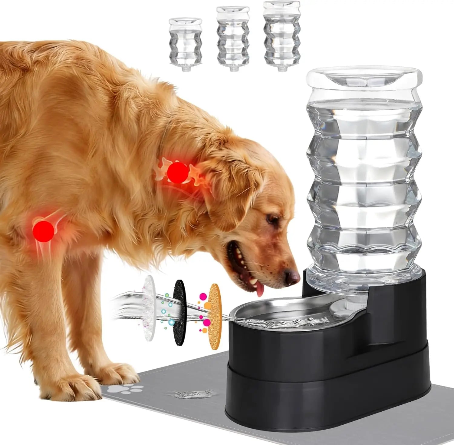 Large 8L Gravity Water Dispenser for Dogs Stainless Steel with Triple Filter