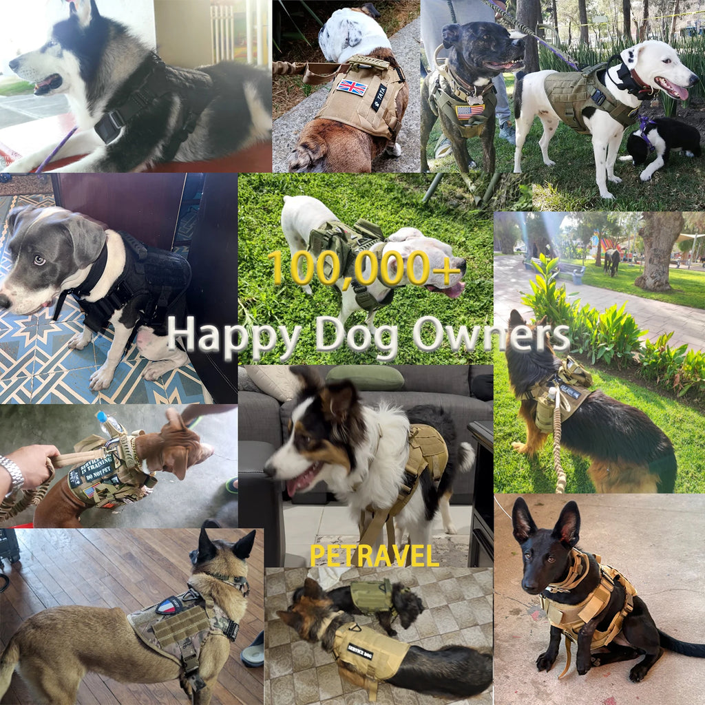 Tactical Dog Harness Collar Leash Pouches For Medium Large Dogs