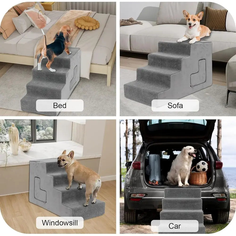 Pet Steps for Small Dogs: 6-Step Foam Stairs with Non-Slip Cover for High Beds
