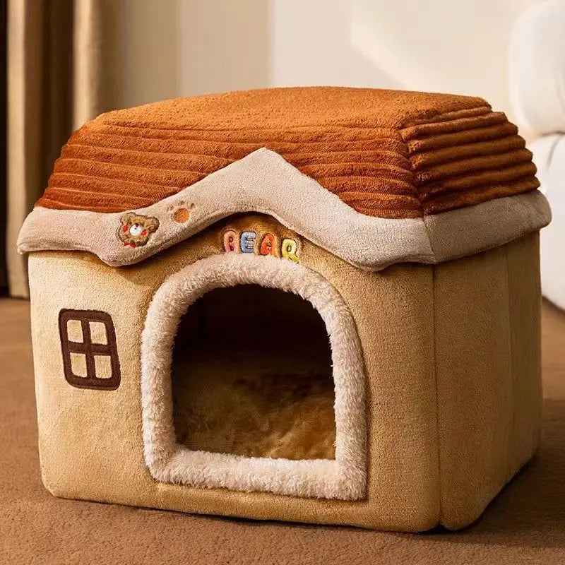 Cute Pet House with Foldable Soft Pet Bed Detachable Washable