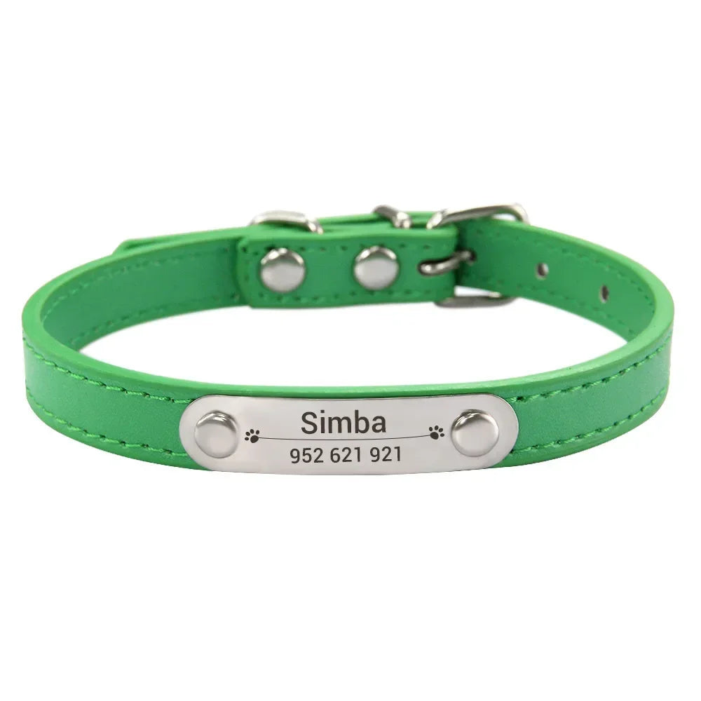 Personalized Dog Collar Name Carved 16 Colors Solid PU Leather Collar