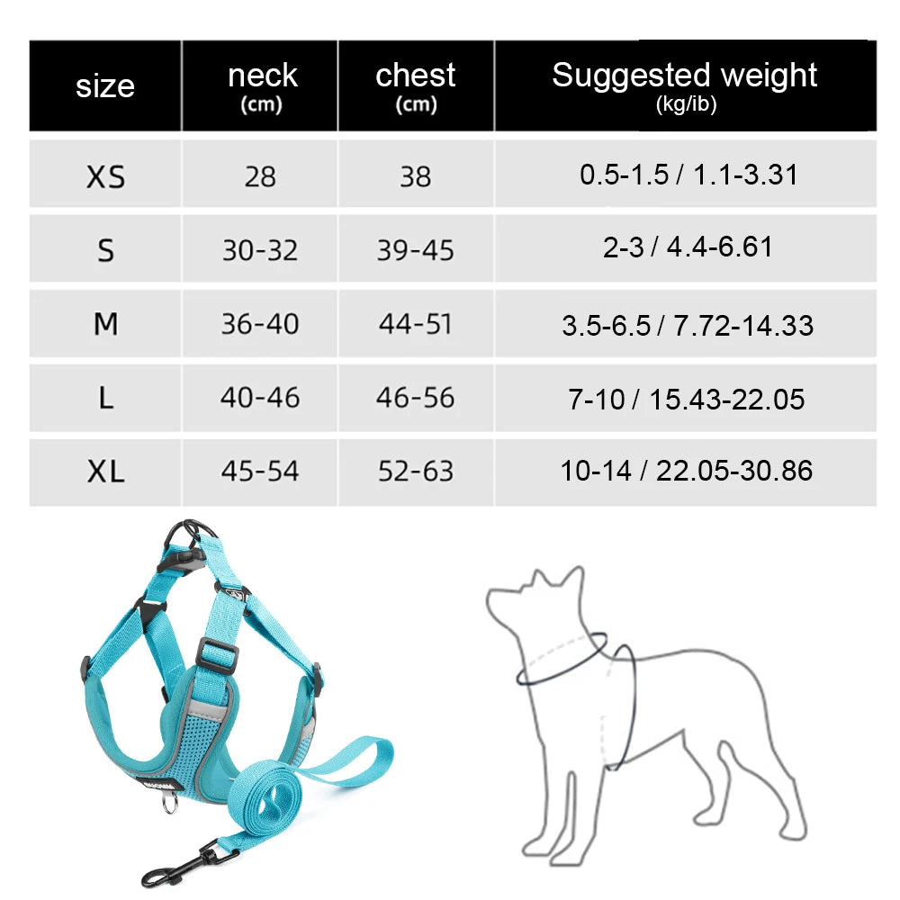 Classic Soft Dog Harness and Leash Set, Breathable Mesh Comfort Vest.  Reflective Dog Harness