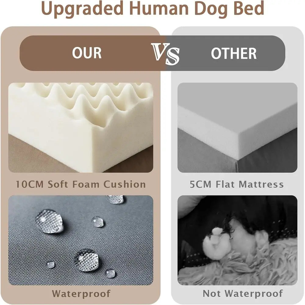 Oversized 71x45x12 Grey Memory Foam Dog Bed with Pillow, Blanket & Strap