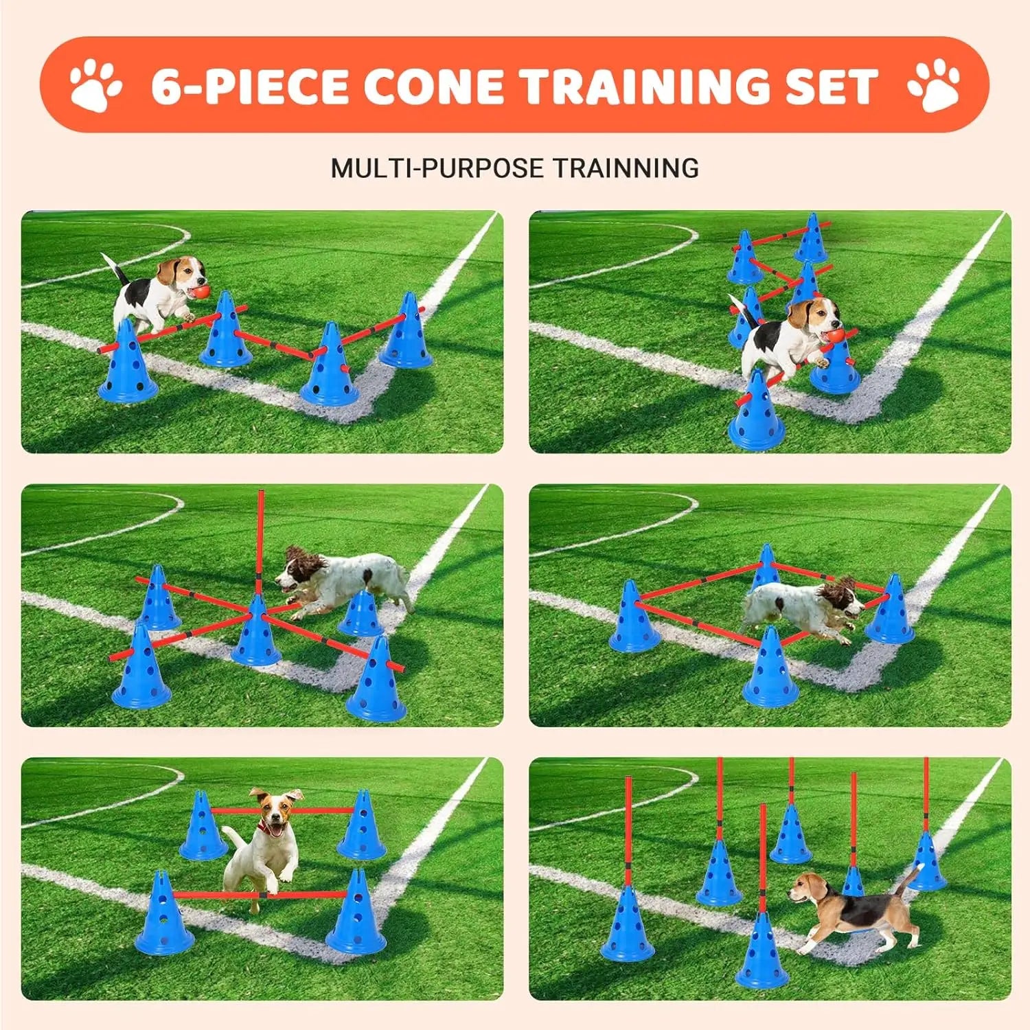 Dog Agility Hurdle Cone Set  Include 12 Agility Cones 6 Agility Rods