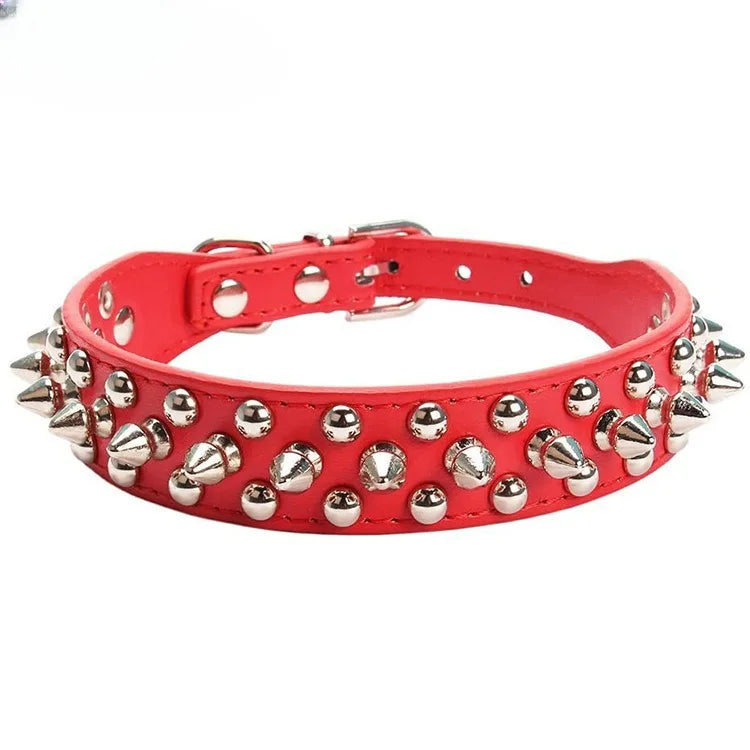 Leather Pet Dog Collar Neck Strap Leather Punk Rivet Spiked Dog Collar