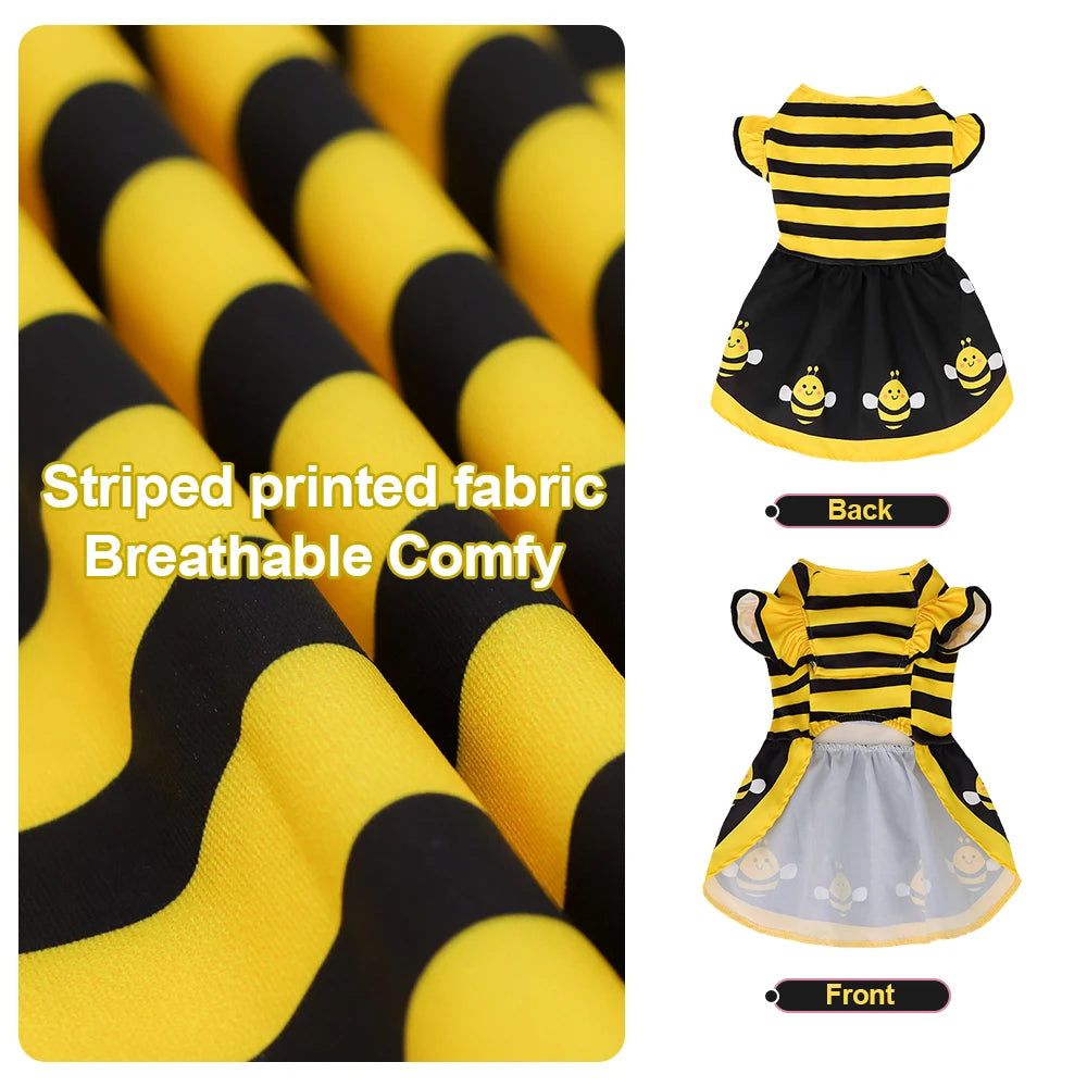 Dog Dress Cute Bee, Pet Bee Costumes, Yellow Cartoon Bumble Bee Stripes