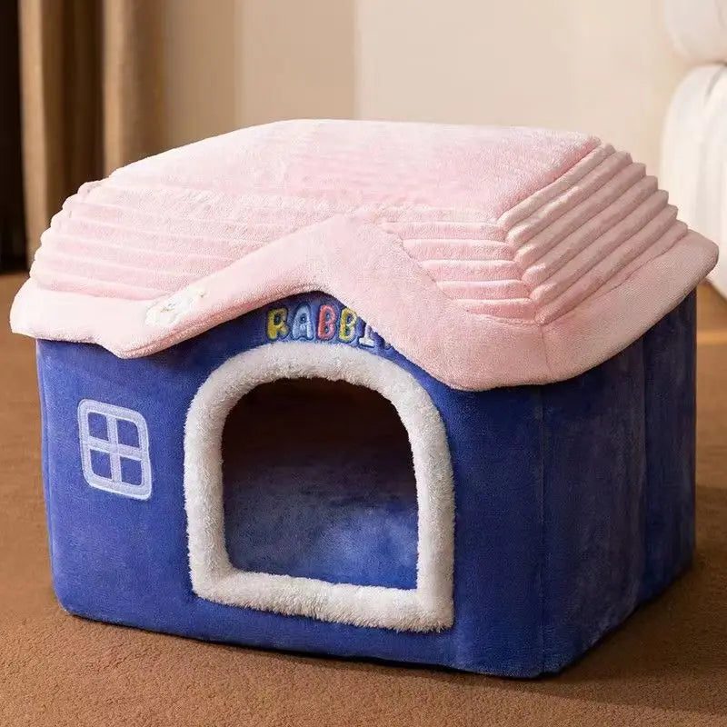 Cute Pet House with Foldable Soft Pet Bed Detachable Washable