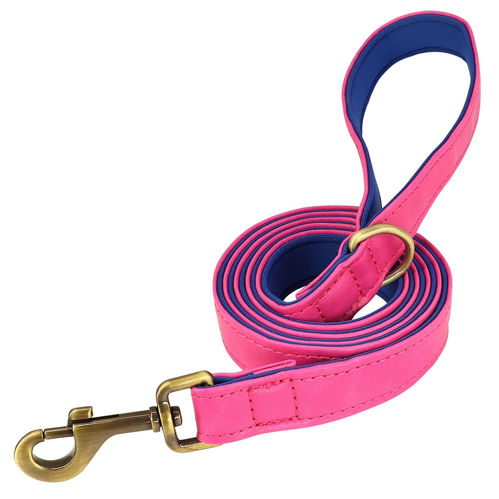 Leather Dog Collar Leash And Collar With Free Engraved Nameplate