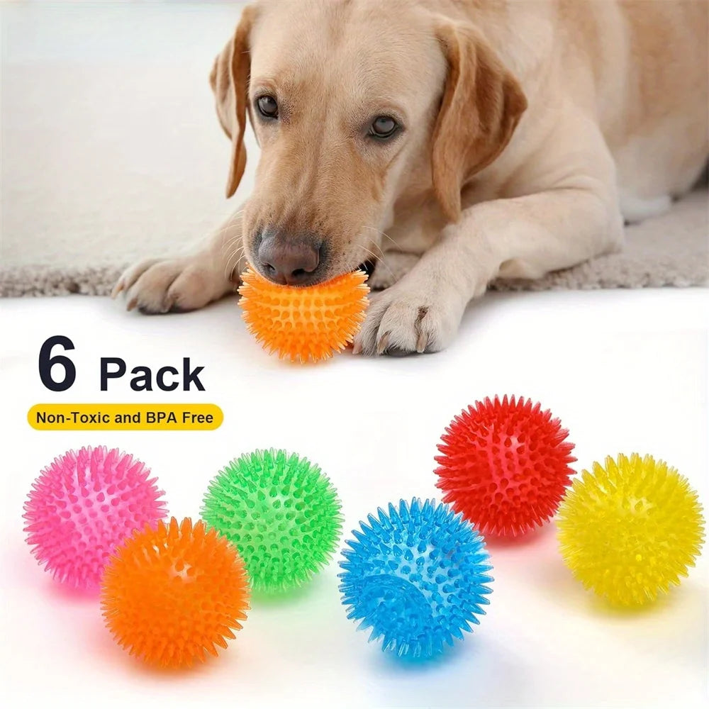 6pcs Dog Toy Balls, BPA Free Non-Toxic Plastic, Durable Spikey