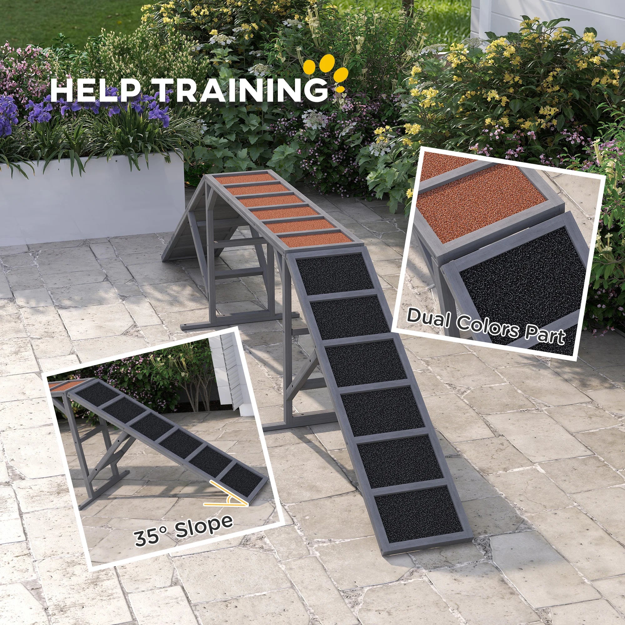 Dog Agility Training Ramp with Safety Bars 35 Degree Slope