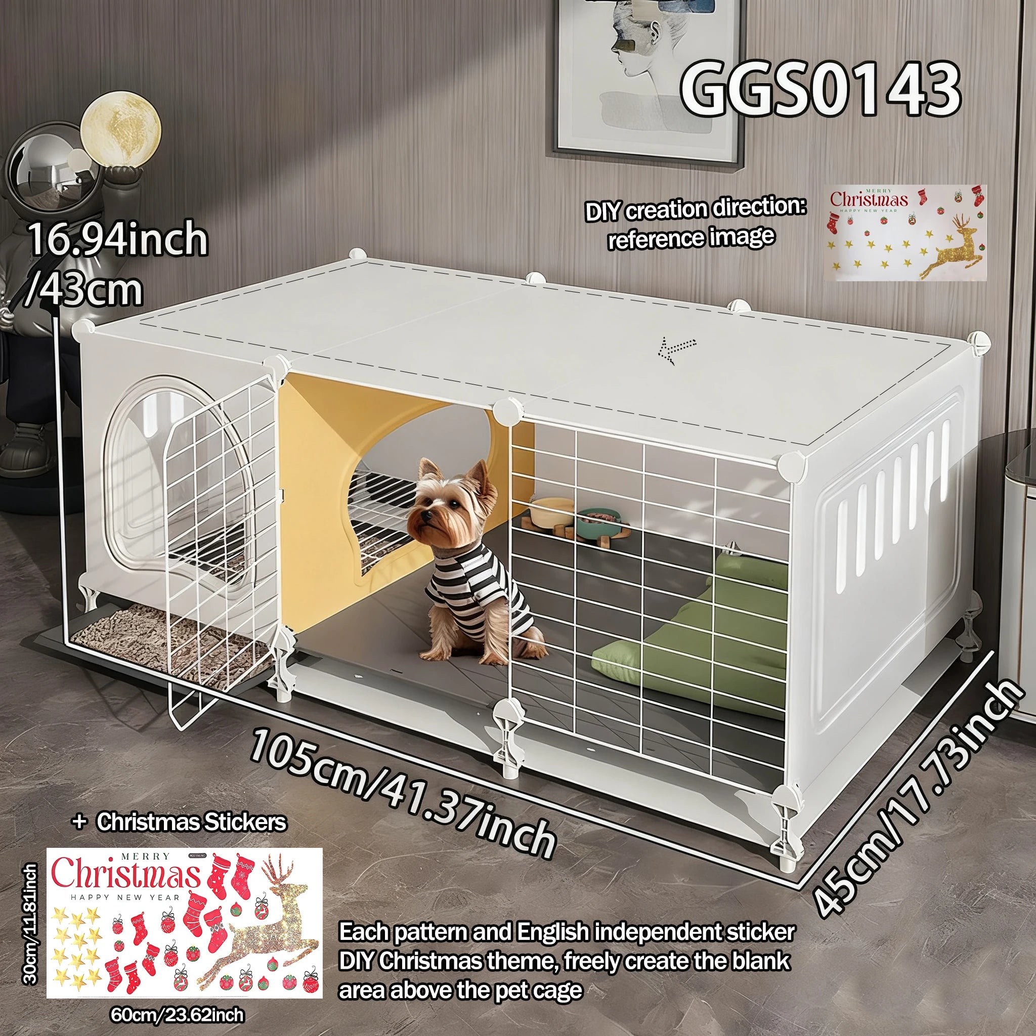 Dog Cage for Small Dogs with Separate Toilet and Pulleys, Indoor Dog House