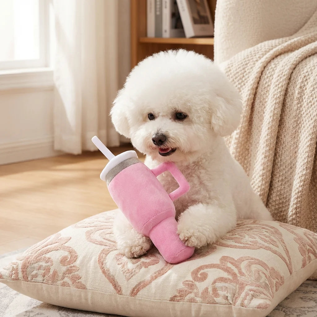 Durable Chew Resistant Pet Water Cup Plush Toy.